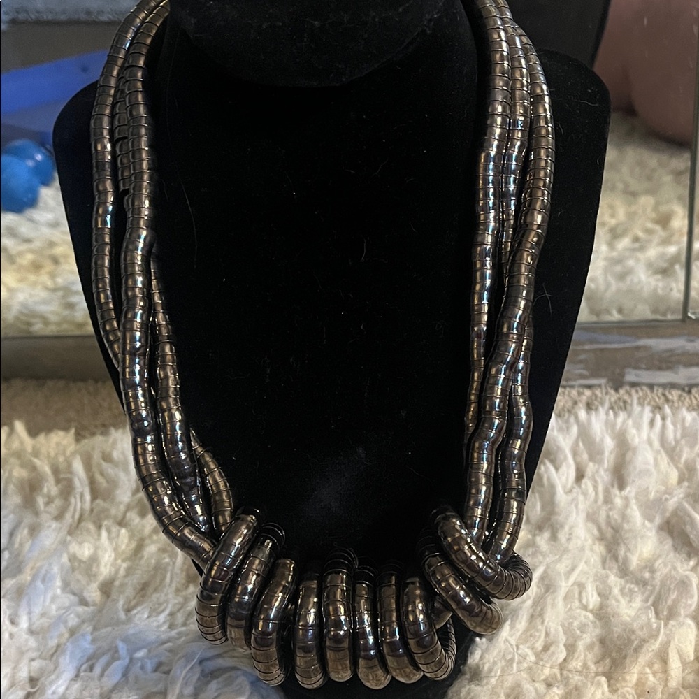 BCBGMaxAzria Big Chunky Gunmetal Snake Box Chain Necklace